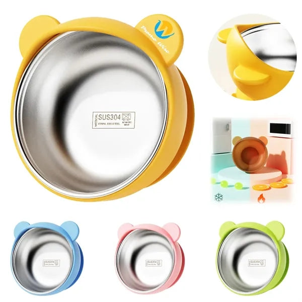 Cute Anti-Spill and Heatproof Stainless Steel Baby Bowl