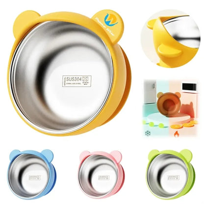 Cute Anti-Spill and Heatproof Stainless Steel Baby Bowl