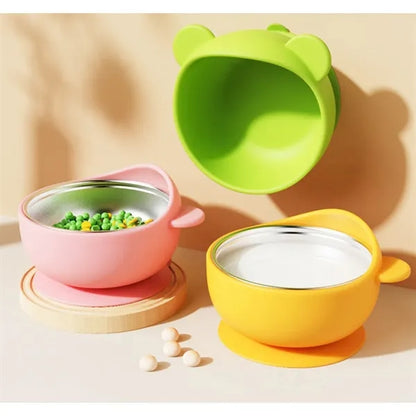 Cute Anti-Spill and Heatproof Stainless Steel Baby Bowl