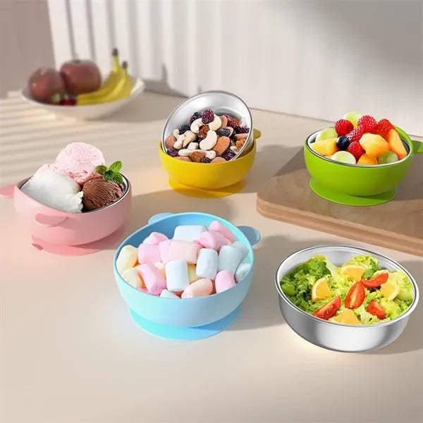Cute Anti-Spill and Heatproof Stainless Steel Baby Bowl
