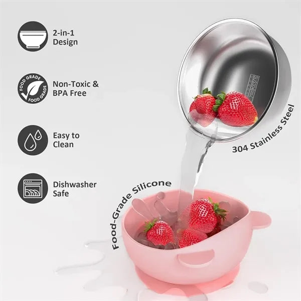 Cute Anti-Spill and Heatproof Stainless Steel Baby Bowl