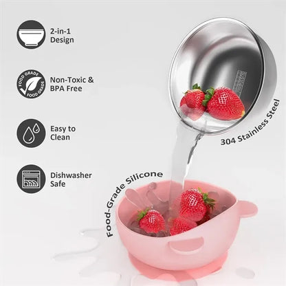 Cute Anti-Spill and Heatproof Stainless Steel Baby Bowl