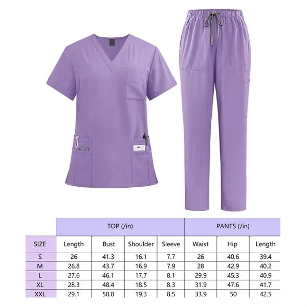 Solid nurse top and pants medical uniform women's scrub set