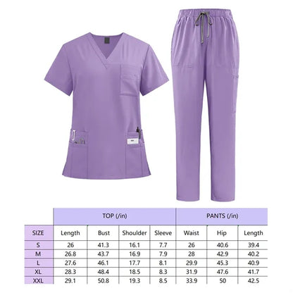 Solid nurse top and pants medical uniform women's scrub set