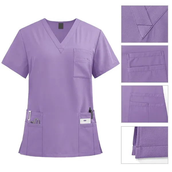 Solid nurse top and pants medical uniform women's scrub set