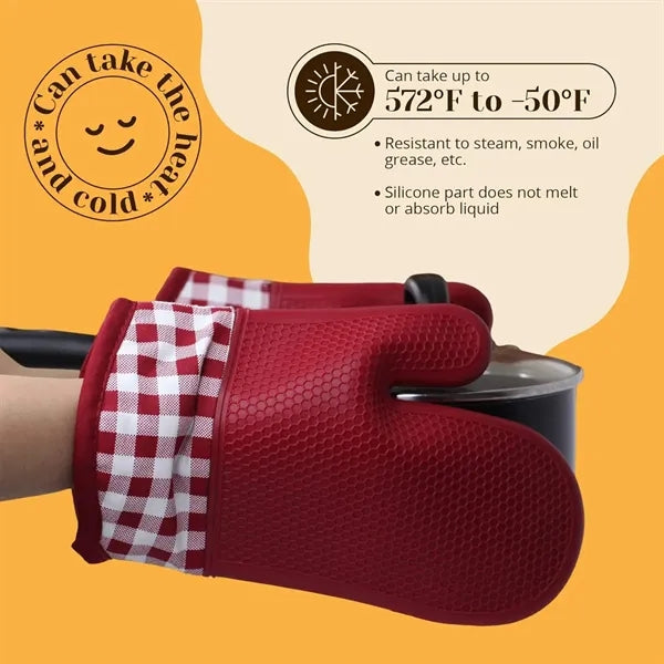 Heat resistant durable grilling kitchen silicone oven mitts
