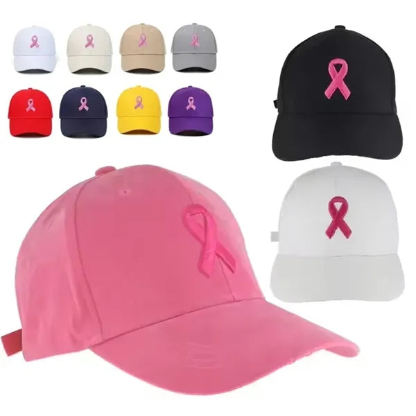 Pink Ribbon Embroidered Cap