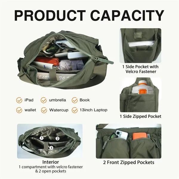 Large Capacity Crossbody Nylon Bag with Multiple Pockets