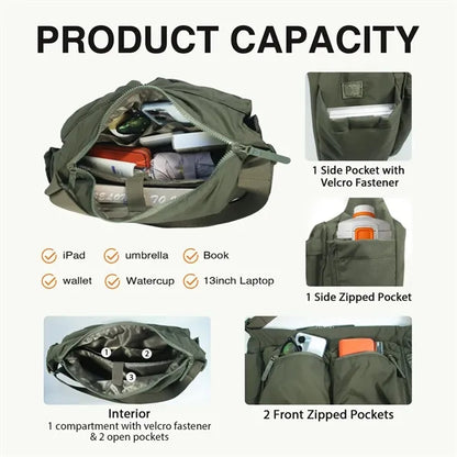 Large Capacity Crossbody Nylon Bag with Multiple Pockets