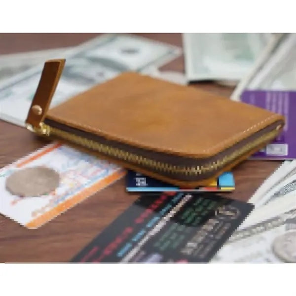 Retro Crazy Horse Leather Zipper Flat Wallet