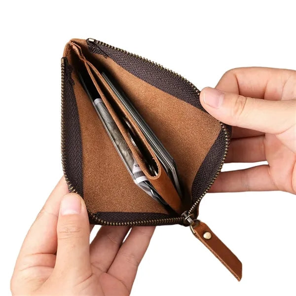 Retro Crazy Horse Leather Zipper Flat Wallet