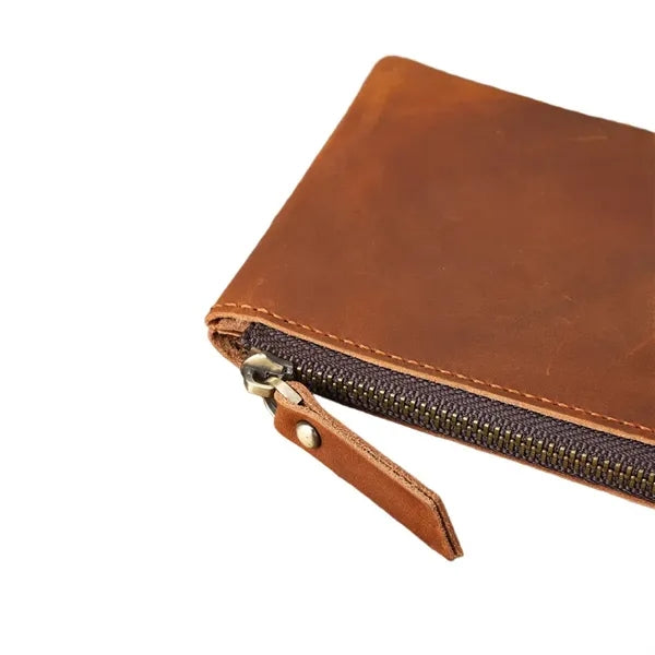 Retro Crazy Horse Leather Zipper Flat Wallet