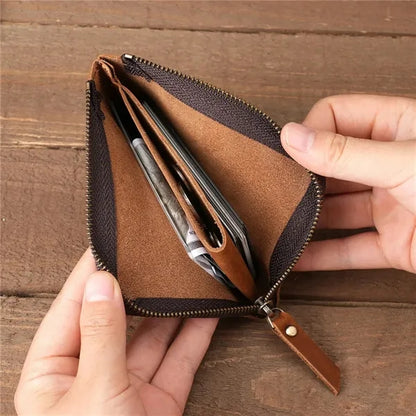 Retro Crazy Horse Leather Zipper Flat Wallet