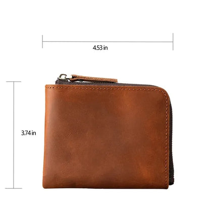 Retro Crazy Horse Leather Zipper Flat Wallet