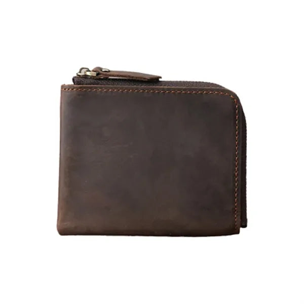 Retro Crazy Horse Leather Zipper Flat Wallet