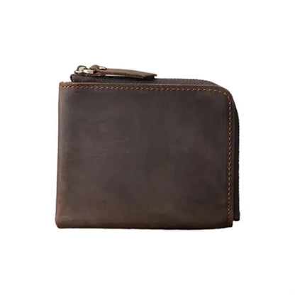 Retro Crazy Horse Leather Zipper Flat Wallet