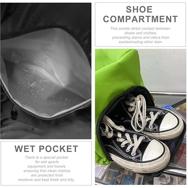 Waterproof shoe wet clothes compartment sport gym duffel bag