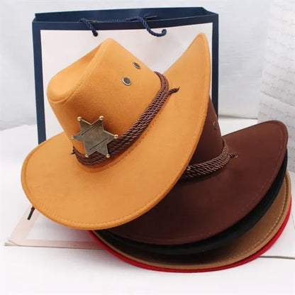 Stylish Wide Brim Wool Cowboy Hat For Travel Or Theme Party