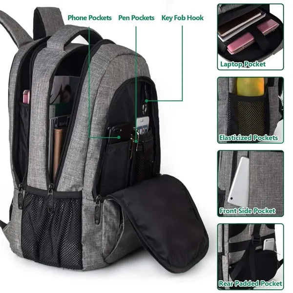 Computer Laptop Backpack with USB Port and Trolley Sleeve