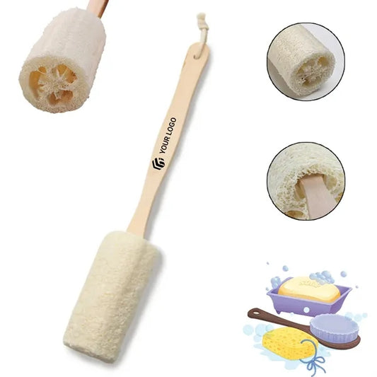 Natural loofah massaging clean long handle bath brush tool