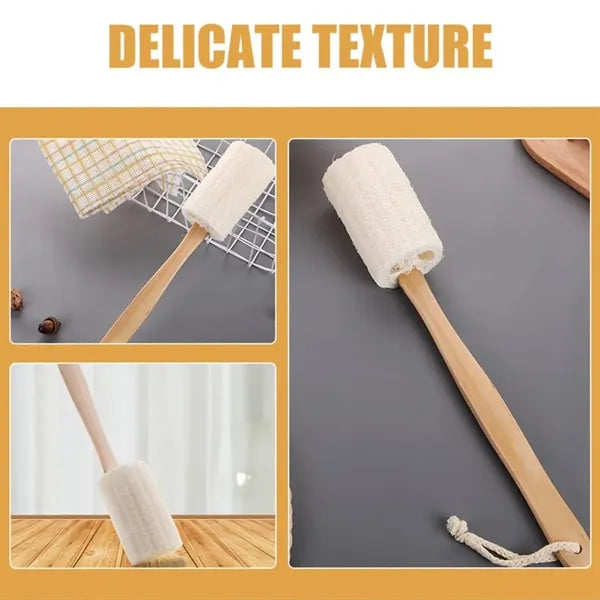 Natural loofah massaging clean long handle bath brush tool
