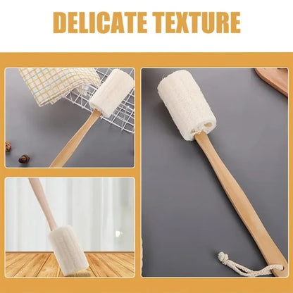Natural loofah massaging clean long handle bath brush tool