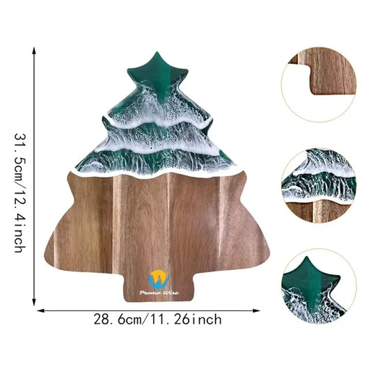 Christmas Tree Wave Resin Acacia Wood Cutting Board