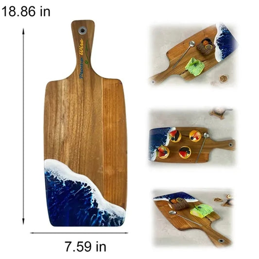 Rectangular Batural Wave Resin Handled Cutting Board