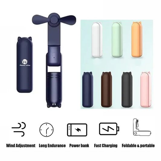 3 In 1 Foldable Personal Fan with Power Bank