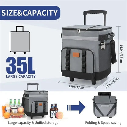 Rolling Cart Cooler Bag Insulated 35 L Capacity