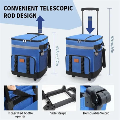 Rolling Cart Cooler Bag Insulated 35 L Capacity
