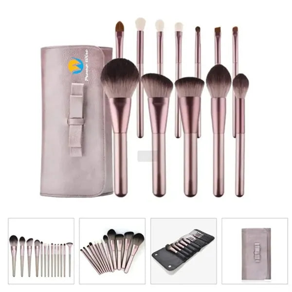 12 Pcs Soft Bristle Wooden Handle Makeup Brush Set with Bag