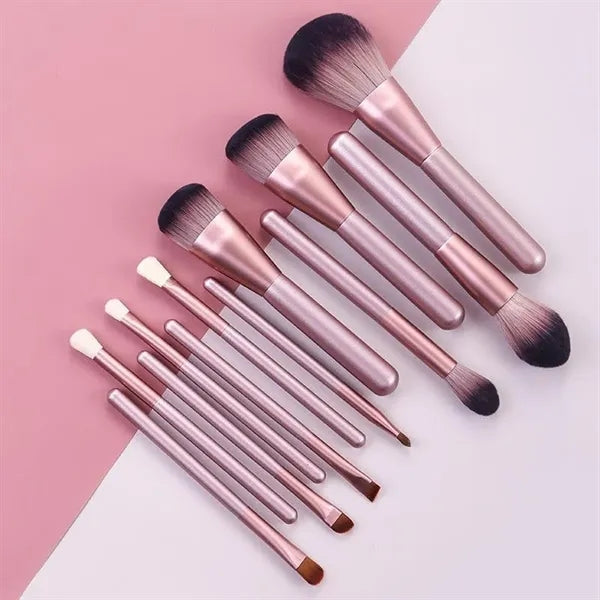12 Pcs Soft Bristle Wooden Handle Makeup Brush Set with Bag