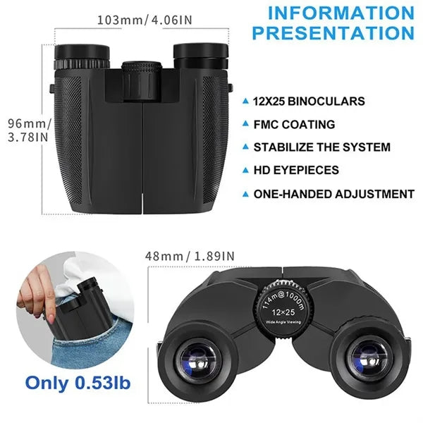 12x25 sightseeing high power lightweight compact binoculars