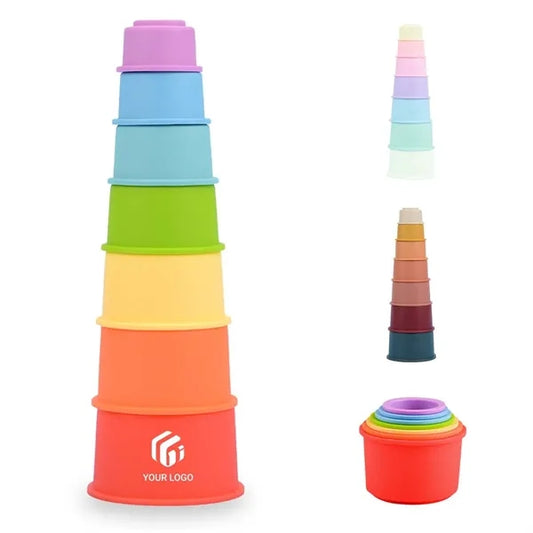 Baby bath toys educational colored silicone stacking cups
