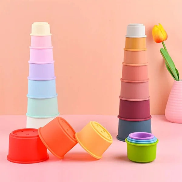 Baby bath toys educational colored silicone stacking cups
