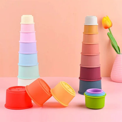 Baby bath toys educational colored silicone stacking cups