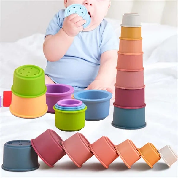Baby bath toys educational colored silicone stacking cups