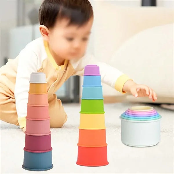 Baby bath toys educational colored silicone stacking cups
