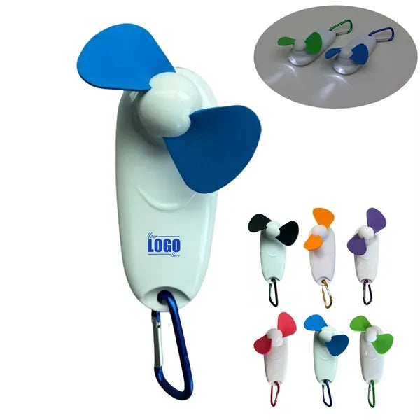 Portable Mini Fan with Carabiner & Flashlight