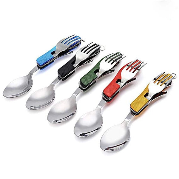 4-in-1 Camping Utensil Stainless Steel Fork Knife Spoon Bott