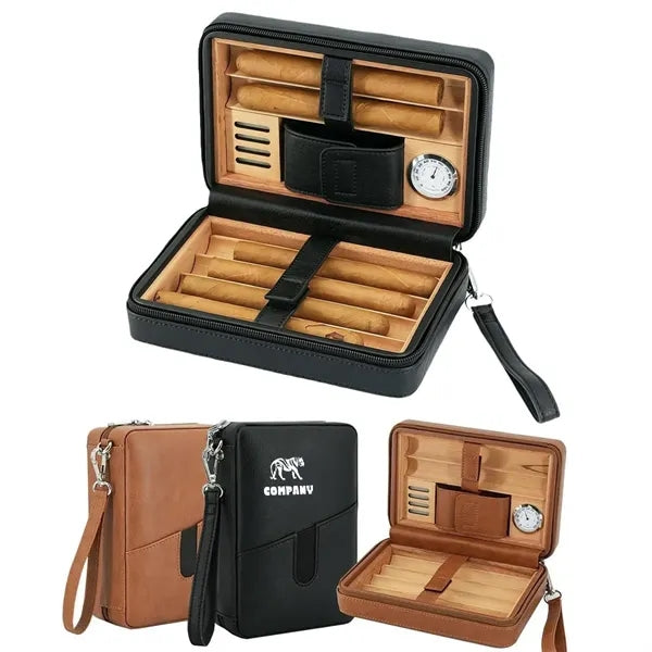 PU Leather Cigar Box with Hygrometer & Humidifier