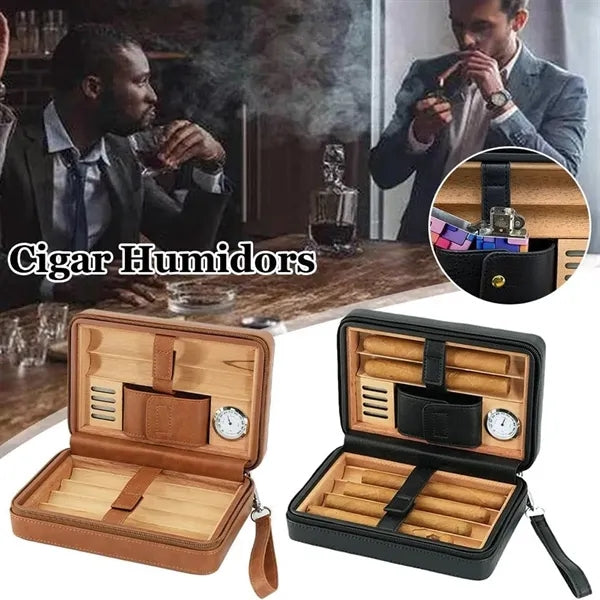 PU Leather Cigar Box with Hygrometer & Humidifier