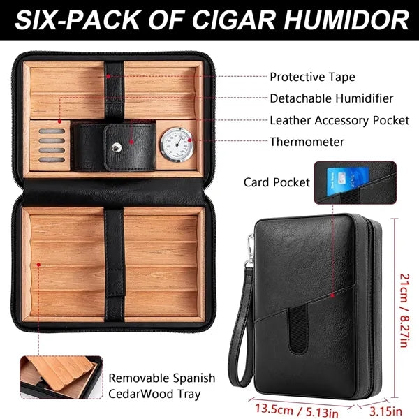 PU Leather Cigar Box with Hygrometer & Humidifier