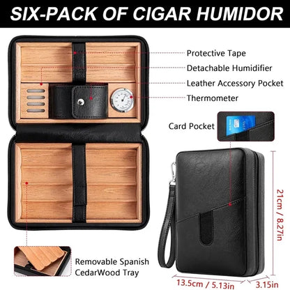 PU Leather Cigar Box with Hygrometer & Humidifier