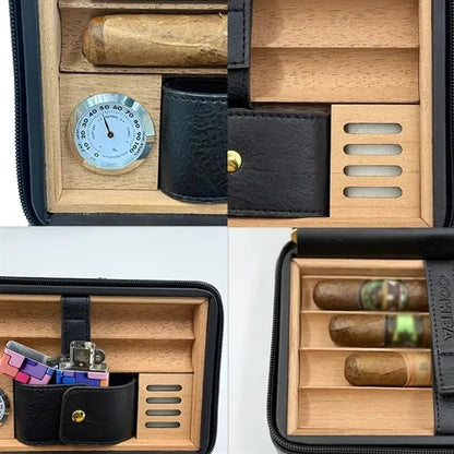 PU Leather Cigar Box with Hygrometer & Humidifier