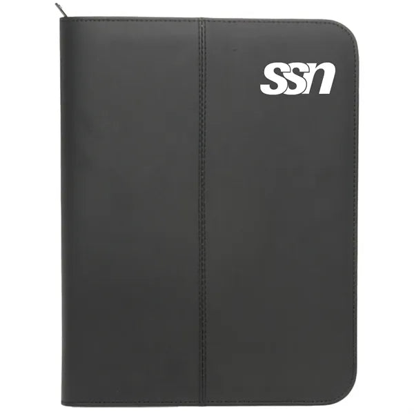 Premium Zippered Leather Portfolio w/ Pen Loop & Two Pockets