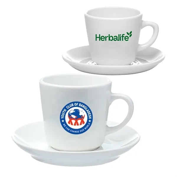 7.5 oz. White Porcelain Latte Mugs with Saucer