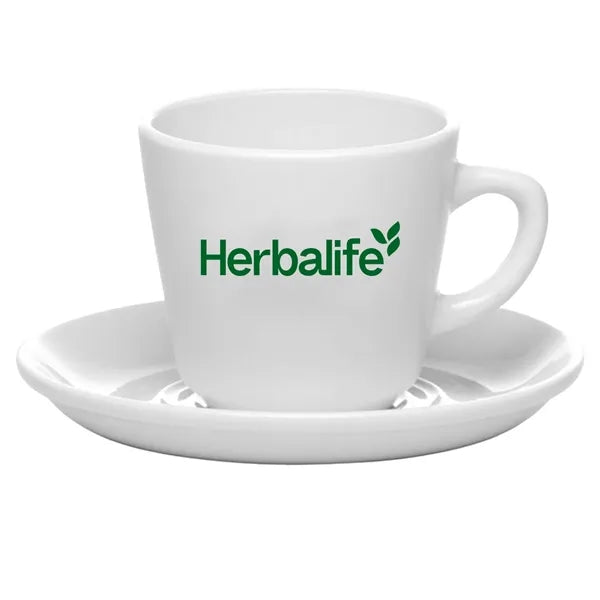 7.5 oz. White Porcelain Latte Mugs with Saucer