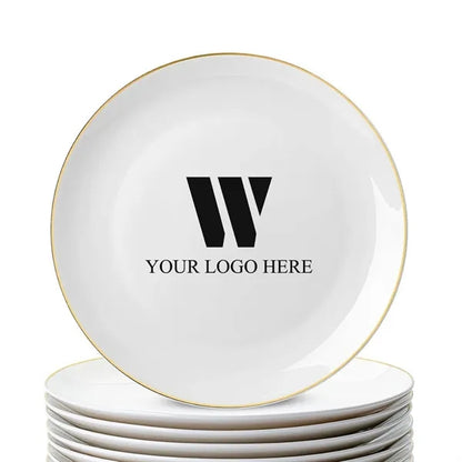 12" Ceramic Dinner Plate with Gold Trim.